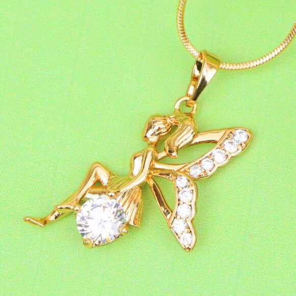 "Rose Gold Fairy Pendant with CZ Accents Elegant Charm, XPPT1440 - Picture 1 of 13